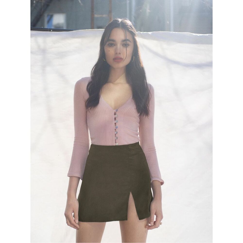 Reformation Robbie Silk Skirt size 4 Black Slit Mini